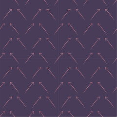 Seamless pattern of pink arrows on a dark background. Diagonal Direction Up. Drawn Cursor. Doodle arrows. Vector illustration.