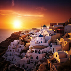 Fototapeta premium Spectacular Santorini Sunset - generative AI