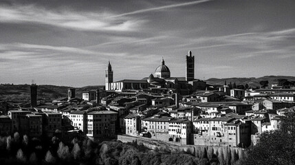 Enchanting Siena: A Monochrome Cityscape - generative AI