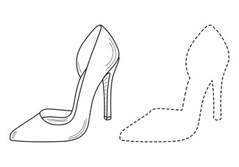 Drawing sketch outline silhouette of fashionable women's shoes. Line style and brush strokes
