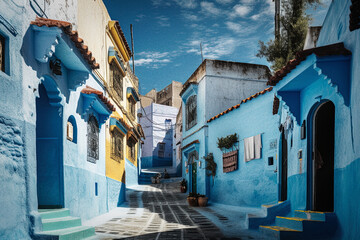 The Blue Painted Walls and Narrow Alleys of Chefchaouen - generative AI