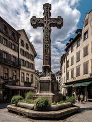 A Savoyard Calvary: A Stone Cross in Traditional Style - generative AI