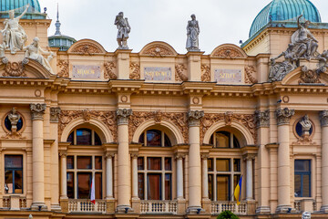 Fototapeta the facade of the Juliusz Slowacki Theatre. is a 19th-century Eclectic theater-opera house in the heart of Krak w, Poland, and a UNESCO World Heritage Site. obraz