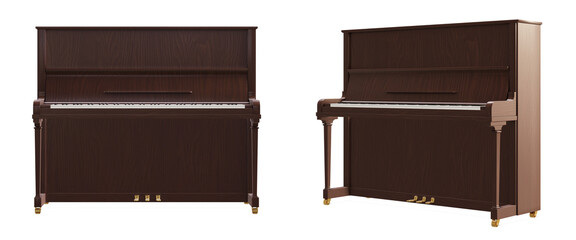 Generic dark wood upright piano isolated on transparent background. 3D rendering © HTGanzo
