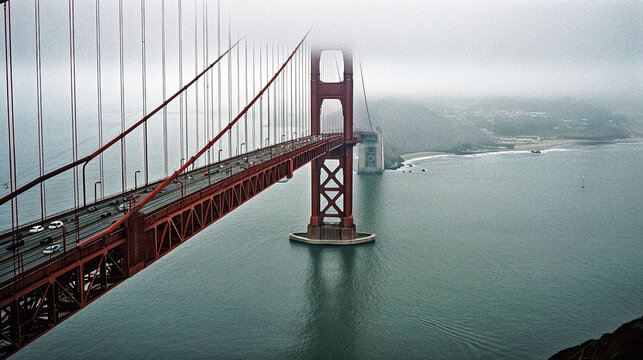 The Iconic Golden Gate Bridge in San Francisco on a Foggy Day - generative AI