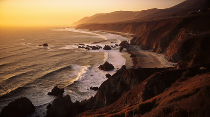 The stunning coastline of Big Sur during sunset - generative AI