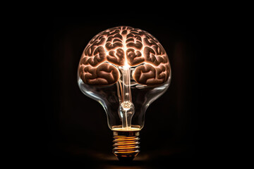 Lightbulb with a brain inside it, denoted by business ideas that can be created by entrepreneurs.  Owner builds a profitable venture, multitasking to achieve the goal.