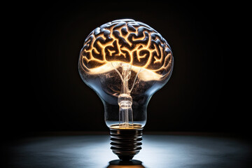 Lightbulb with a brain inside it, denoted by business ideas that can be created by entrepreneurs.  Owner builds a profitable venture, multitasking to achieve the goal.