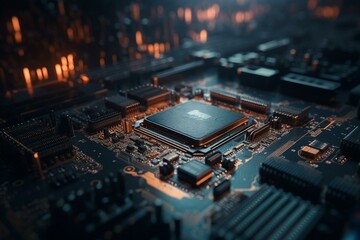 Fototapeta na wymiar A futuristic tech background showing a matte black circuit board. Generative AI