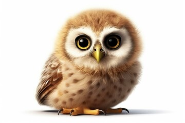 Obraz premium cute little owl sitting with big eyes. Generative AI