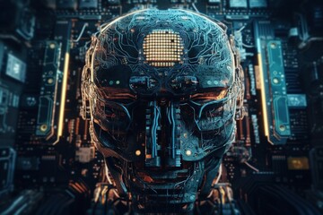 Artificial intelligence. Concept of digital networks. Development of science fiction technologies. Machine learning. Neural network Modern sci-fi. Service information technology system. Generative AI