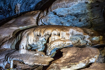 Limestone cave of stalactite and stalagmite formations, Gruta da Lapa Doce Cave, Chapada Diamantina...