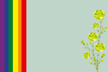 Obraz premium Pride month background LGBTQ Pride rainbow Flag green carnation flower. Vector banner Website banner. Symbol of pride month june support.