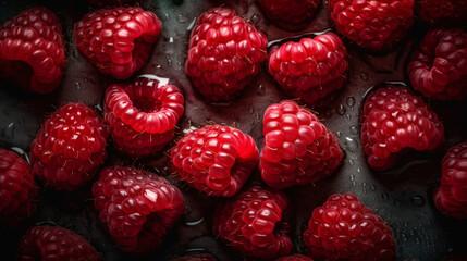 Fresh Raspberry seamless background visible drops of water. Generative AI.