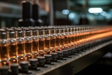 Close-up of the production of tablets for pharmaceuticals, the pharmaceutical or cosmetic industry, the production line of a medical or cosmetic factory.Generative AI