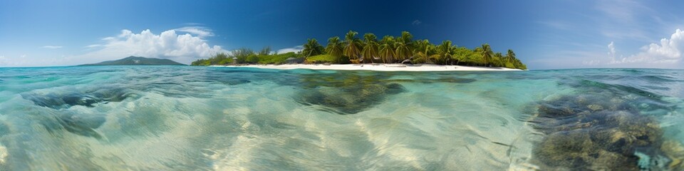 Fototapeta na wymiar illustration, a perfect day on the Caribbean coast, website header, ai generative.