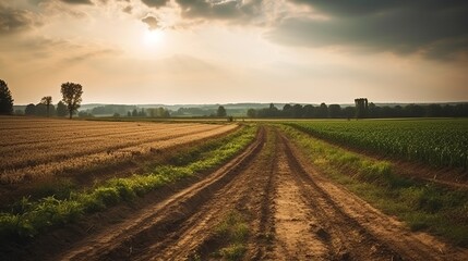 Obraz premium Farm production delivery fields landscape. Al generated