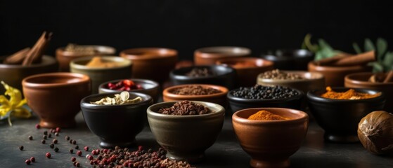 Spices on black background. Generative AI