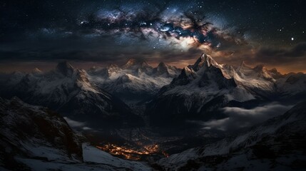 Star, night of the majestic Swiss Alps. AI generative