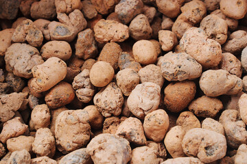 Expanded clay. small lumps of clay used in construction and for growing plants.