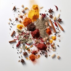 seasonings and spices on a light background top view. Generative AI