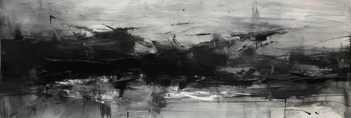 Obraz premium Trace in the infinity + fine gritty texture + greyscale + abstract + stark brushstrokes. AI generative