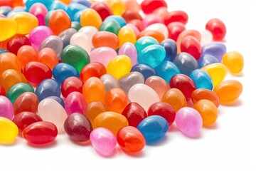 Fototapeta na wymiar colorful pile of jelly beans on a plain white background. Generative AI