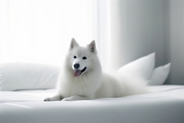 Short-coated Dog on a Soft White Textile Background
