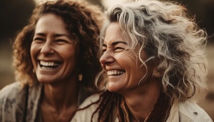 Fototapeta premium Beautiful middle-aged women smile. Generative AI