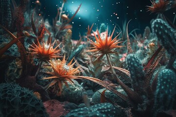 Exotic flora thriving on extraterrestrial terrain. Generative AI
