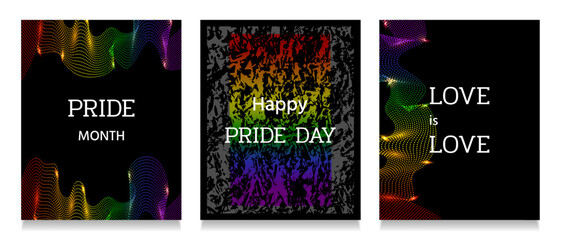 Pride Month background. A set of posters for celebrating the annual event of the LGBT community. Vector illustration.