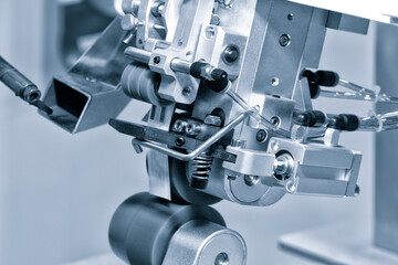 Professional sewing machine, textile fabric production industrial concept background