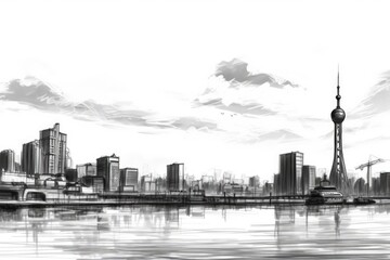 monochromatic city skyline. Generative AI