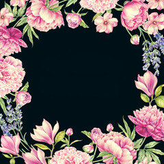 Watercolor floral frame. hand drawn elegant flower