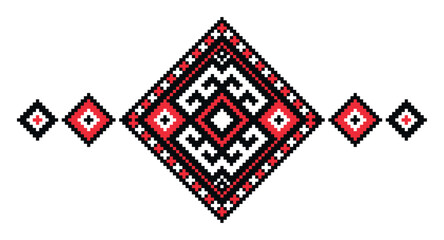 Black and red vector illustration. Isolated on white background. For tablecloth, dress, skirt, textile design.Ornament. Traditional Ukrainian folk art knitted embroidery pattern.
