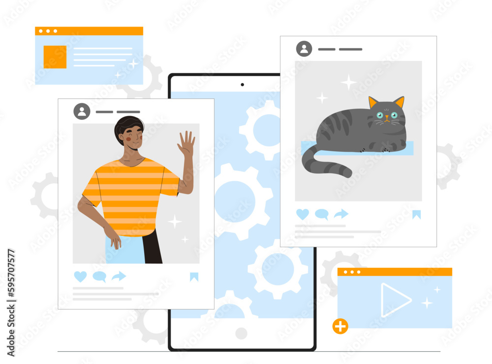 Poster mobile website development. smartphone interface. ui and ux design for social networks and posts. te