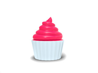 Delicious pink cream in white cup - cupcake