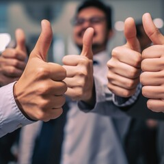 Businessmen in the office endorsing, approving, or thanking each other with thumbs up. generative ai