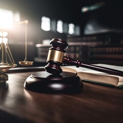 Law and authority lawyer concept, courtroom judgment gavel hammer for crime judgement legislation and judicial decision. generative ai