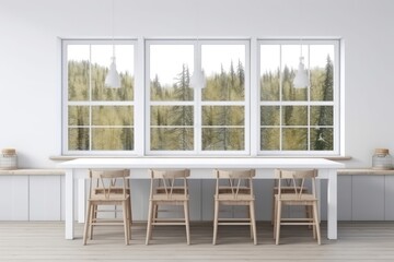 Fototapeta na wymiar cozy dining room with a wooden table and four chairs. Generative AI