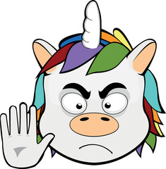 vector illustration face unicorn cartoon angry with hand making a stop gesture