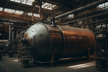 Fototapeta na wymiar An industrial plant for building heavy construction welding tanks. Generative AI