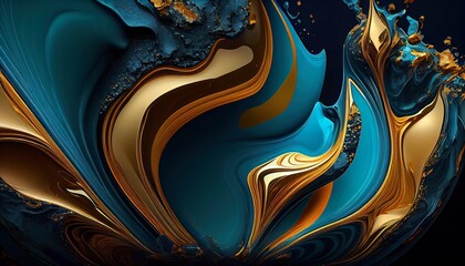 Abstract Golden Blue Jade Wallpaper, Luxurious Aesthetic, Rich Hues, Elegant Pattern, Toon Shading, Flat Colors, Simplified Shapes, Bold Outlines, Dynamic Poses, Soft Shadows. Generative AI