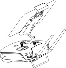 Drone FPV Line Stroke. Advanced 3, Remote Controller. Drone Vector Isolated. White Background. R32023007