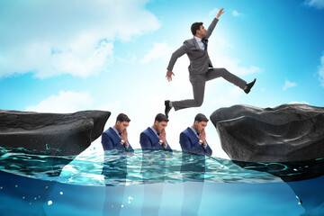 Inequal competition concept with businessman walking on heads