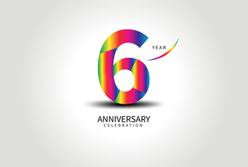 6 Year Anniversary Celebration Logo colorful vector, 6 Number Design, 6th Birthday Logo, Logotype Number, Vector Anniversary For Celebration, Invitation Card, Greeting Card. logo number Anniversary