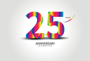 25 Year Anniversary Celebration Logo colorful vector, 25 Number Design, 25th Birthday Logo, Logotype Number, Vector Anniversary For Celebration, Invitation Card, Greeting Card. logo number Anniversary