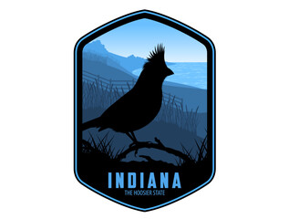 Indiana vector label with northern cardinal in the Indiana Dunes national park