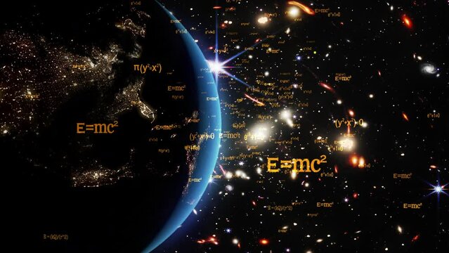 Space background with science formulas