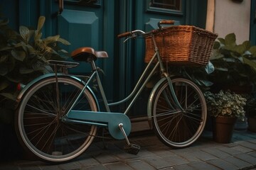Fototapeta na wymiar Background with a bicycle in blue. Generative AI